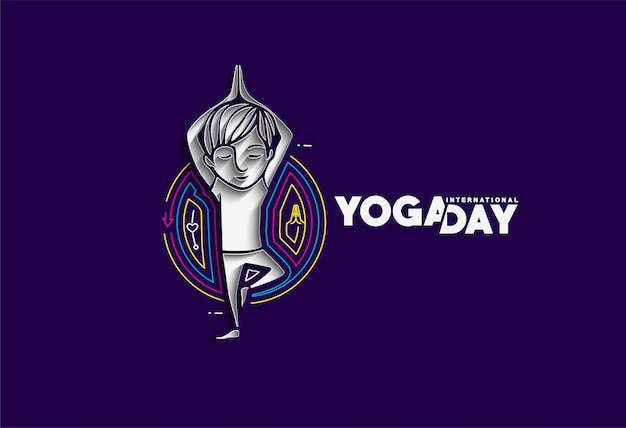 Dia Internacional da Ioga, jovem rapaz medita ilustração vetorial de banner de anúncio