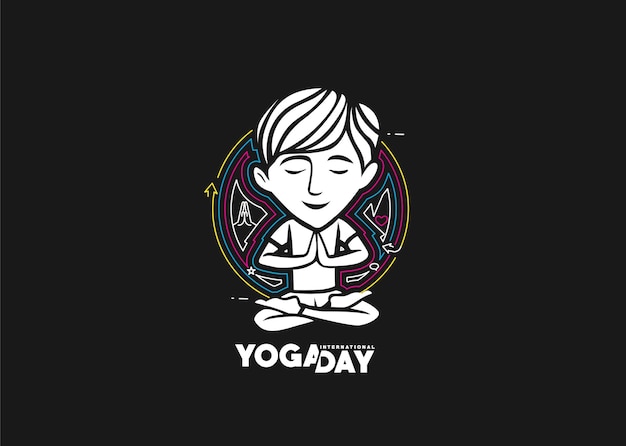 Dia Internacional da Ioga, jovem rapaz medita ilustração vetorial de banner de anúncio