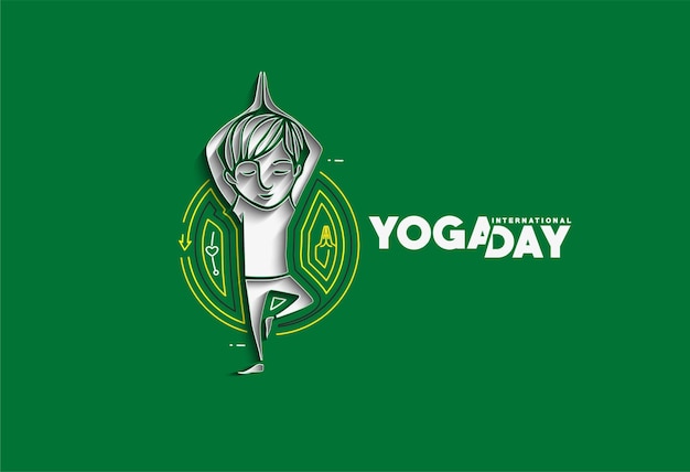 Dia Internacional da Ioga, jovem rapaz medita ilustração vetorial de banner de anúncio