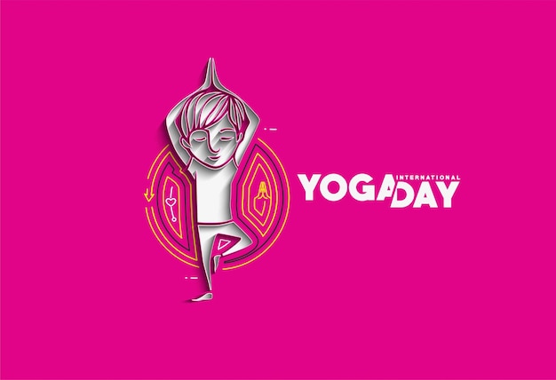 Dia internacional da ioga, jovem rapaz medita ilustração vetorial de banner de anúncio