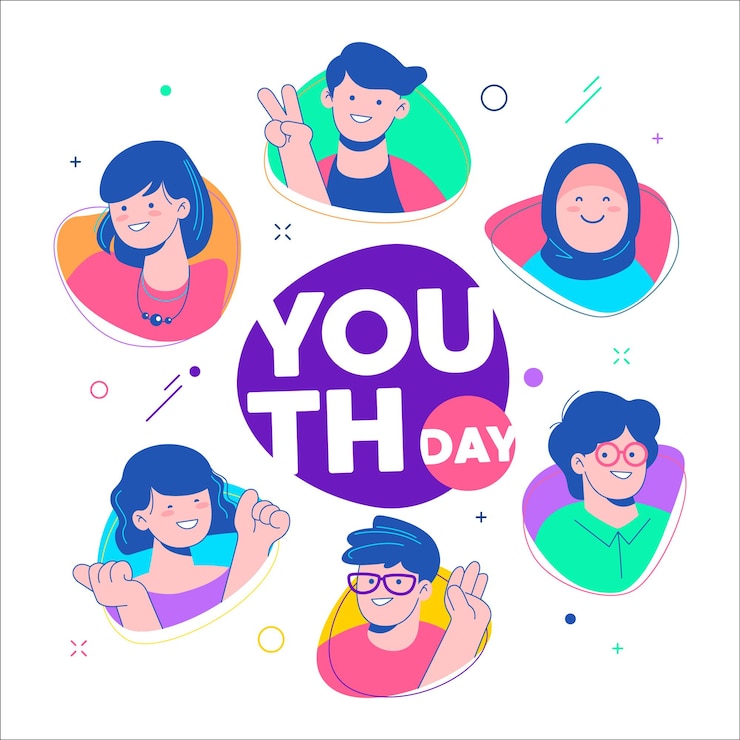 Vetor dia internacional da juventude desenhado à mão