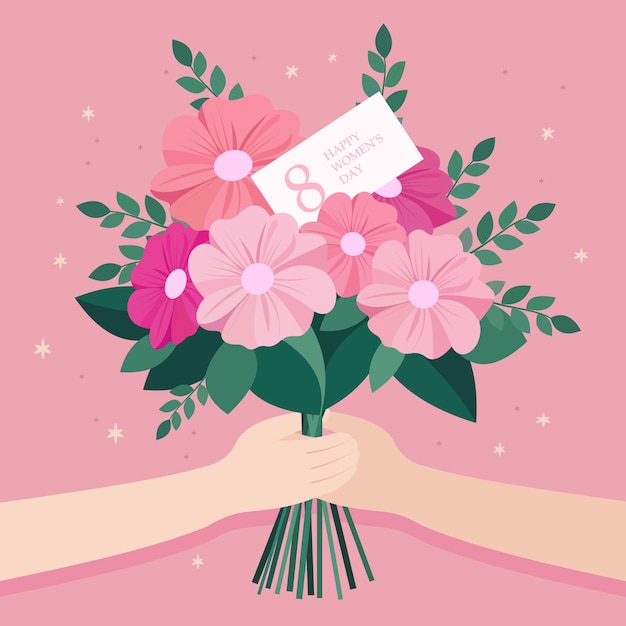 Vetor dia internacional da mulher bouquet de flores cartão de saudação ilustração vetorial plana