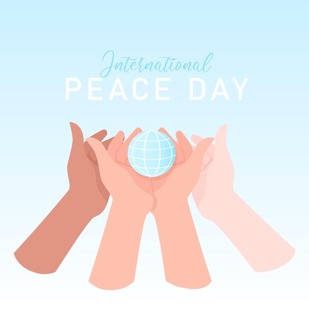 Dia internacional da paz as mãos das mulheres de diferentes cores de pele seguram um planeta azul