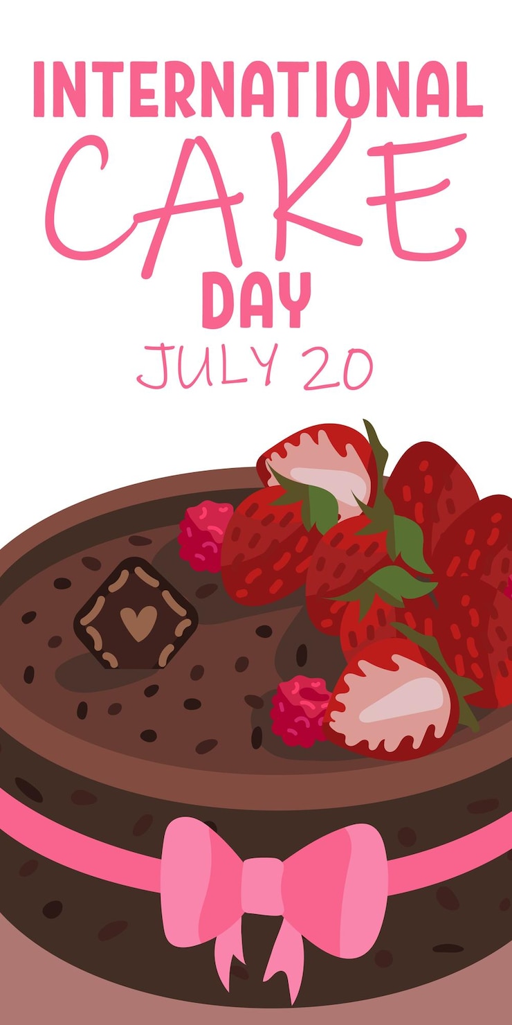Vetor dia internacional do bolo bolo de chocolate natural com morangos e um laço no feriado leve e alegre