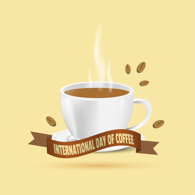 Vetor dia internacional do café com um fundo de banner de xícara de café