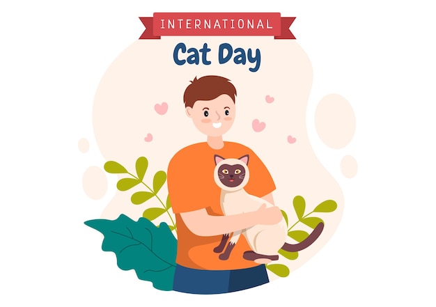 Dia internacional do gato celebra a amizade entre humanos e gatos na ilustração de agosto