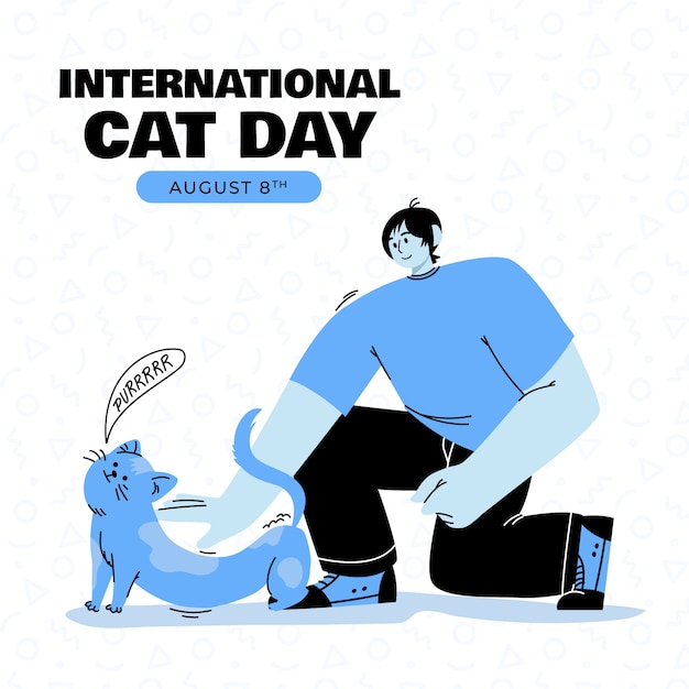 Dia internacional do gato ilustração plana desenhada à mão