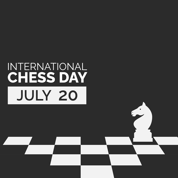 Vetor dia internacional do xadrez para banner de mídia social 20 de julho cartão de jogo esportivo