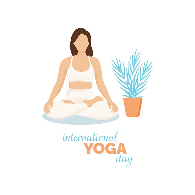 Dia internacional do yoga 21 de junho prática de meditação posição de lótus cartaz ou bandeira para seus propósitos