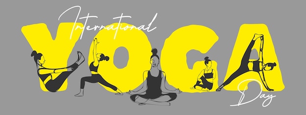Vetor dia internacional do yoga em 21 de junho banner de cartão de cartaz de design de ilustração vetorial