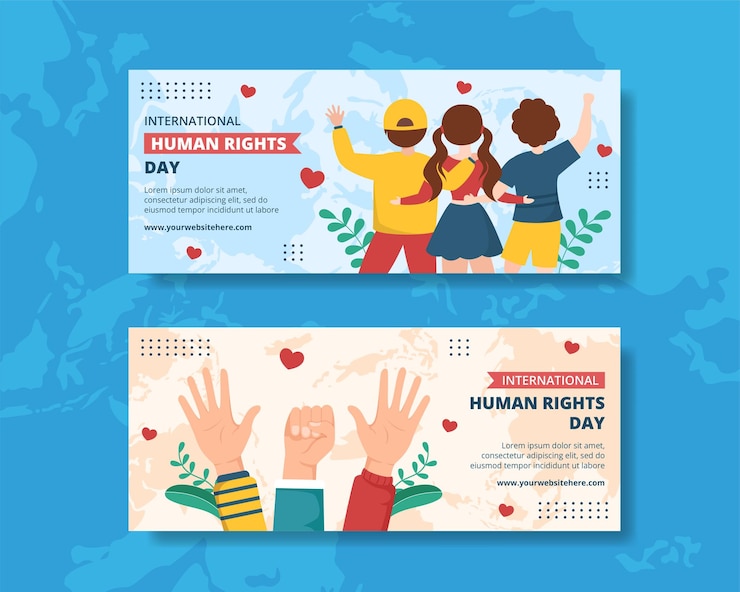 Vetor dia internacional dos direitos humanos modelo de banner horizontal desenhado à mão ilustração plana dos desenhos animados