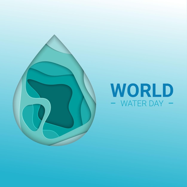 Dia mundial da água em corte de papel. conceito abstrato de gota d'água