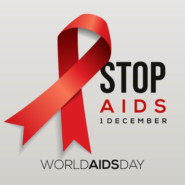 Vetor dia mundial da aids, 1º de dezembro, fita vermelha de conscientização sobre a aids.