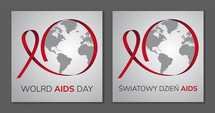 Vetor dia mundial da aids. inglês e polonês. projeto do vetor.