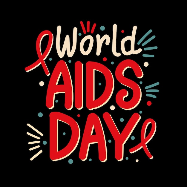 Dia mundial da aids tipografia banner design conceito aids consciência ilustração vetorial de fita vermelha