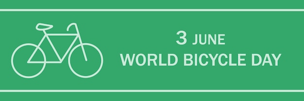 Dia Mundial da Bicicleta 3 de junho Conceito de férias Modelo para cartaz de cartão de banner de fundo com inscrição de texto Excursão de corrida de bicicleta Ícone de esporte Camiseta de ciclista Símbolo de ciclismo Bicicleta de vetor engraçado verde