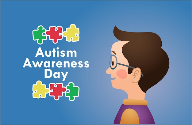Vetor dia mundial da conscientização do autismo vetor de menino autista vetor de menino autista com conceito de autismo de quebra-cabeça sagacidade
