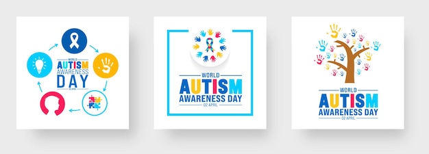 Vetor dia mundial da conscientização sobre o autismo, 2 de abril: um conjunto de banners para a mídia social.