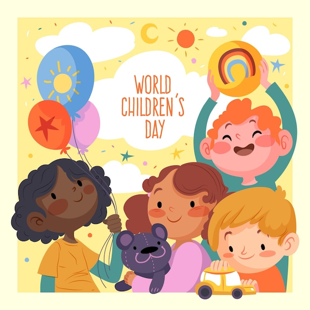 Vetor dia mundial da criança desenhado à mão