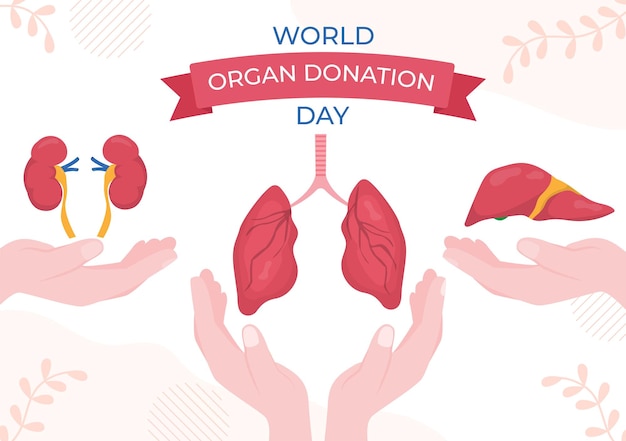 Dia mundial da doação de órgãos para transplante salvando vidas e cuidados de saúde na ilustração dos desenhos animados