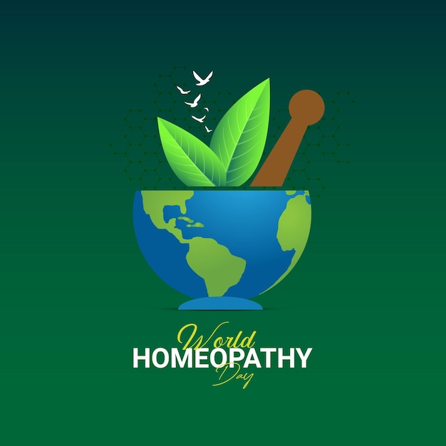 Vetor dia mundial da homeopatia fonte de resumo verde o dia é uma celebração tanto da homeopatia