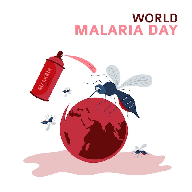 Dia Mundial da Malária Matando Mosquito com Ilustração em Spray para Banner e Pôster