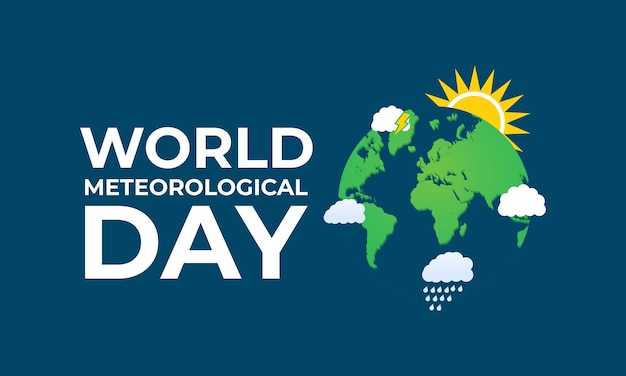 Vetor dia mundial da meteorologia com clima e tempo cartaz de bandeira e fundo de bandeira