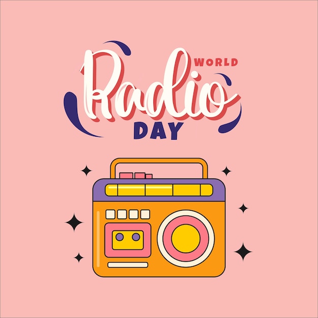 Dia Mundial da Rádio Design vetorial de estilo retro