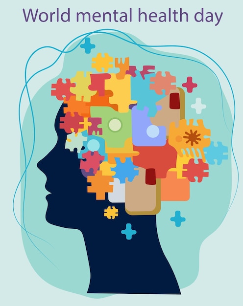 Dia Mundial da Saúde Mental, um dia dedicado a aumentar a conscientização sobre problemas de saúde mental Vetor