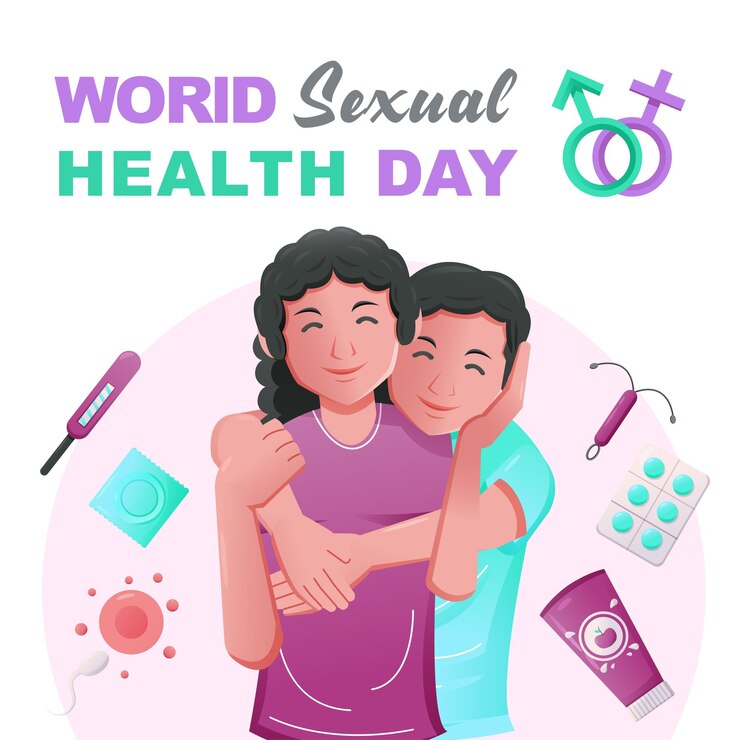 Vetor dia mundial da saúde sexual marido abraça sua esposa