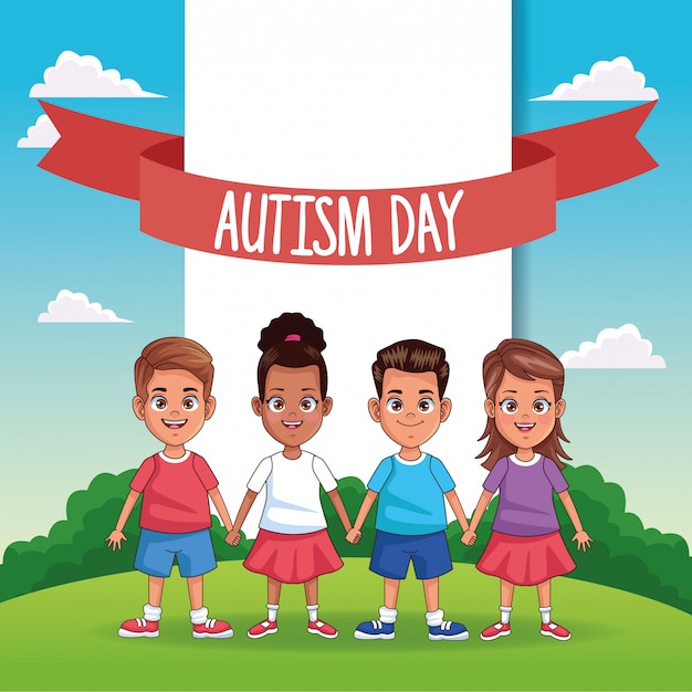 Dia mundial do autismo com crianças no campo