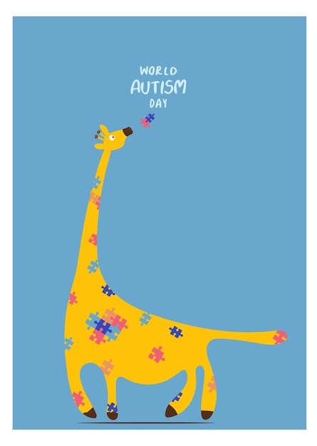 Dia mundial do autismo. desenho de girafa com quebra-cabeça de arco-íris. a doença do autismo simbólica.