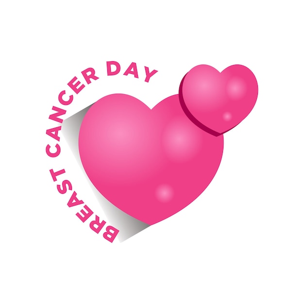 Dia mundial do câncer de mama design plano com tema de coração