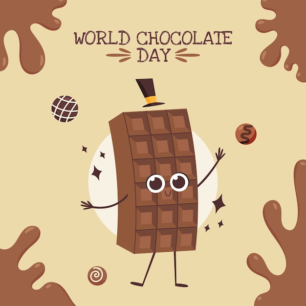 Dia mundial do chocolate ilustração plana desenhada à mão