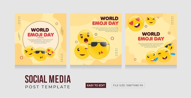 Dia Mundial do Emoji Modelo de mídia social Desenho de emoji moderno e colorido Dia Mundial do Riso Po