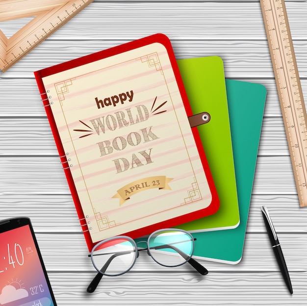 Dia Mundial do Livro com pilha de livros