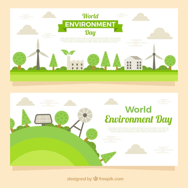 Dia mundial do meio ambiente banner com elementos eólicos