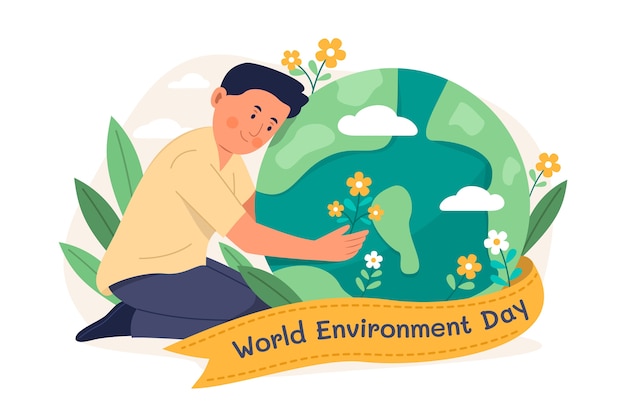 Dia mundial do meio ambiente ilustração plana desenhada à mão