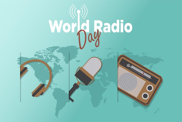 Dia mundial do rádio. 4 de fevereiro. ícone de sinal de torre. design de pôster ou banner.