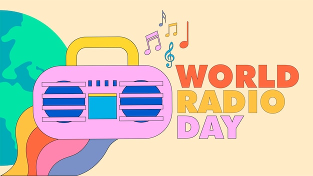Vetor dia mundial do rádio com conceito de design moderno, design y2k, cor vintage