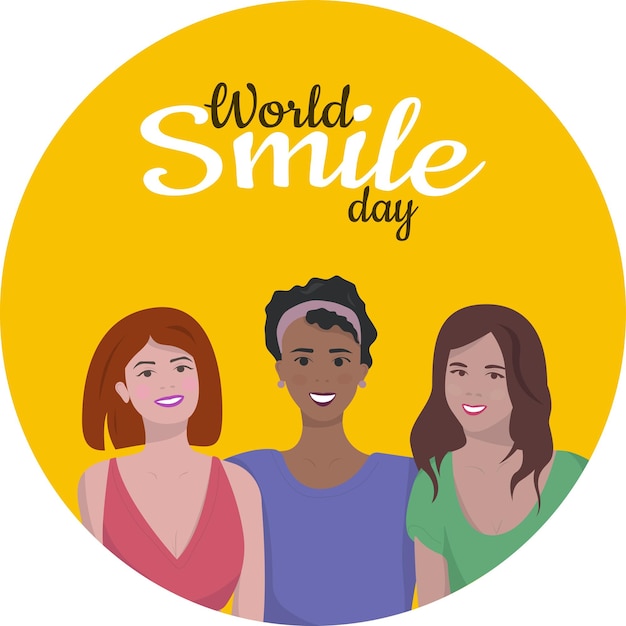 Vetor dia mundial do sorriso. meninas sorridentes. ilustração vetorial em estilo simples