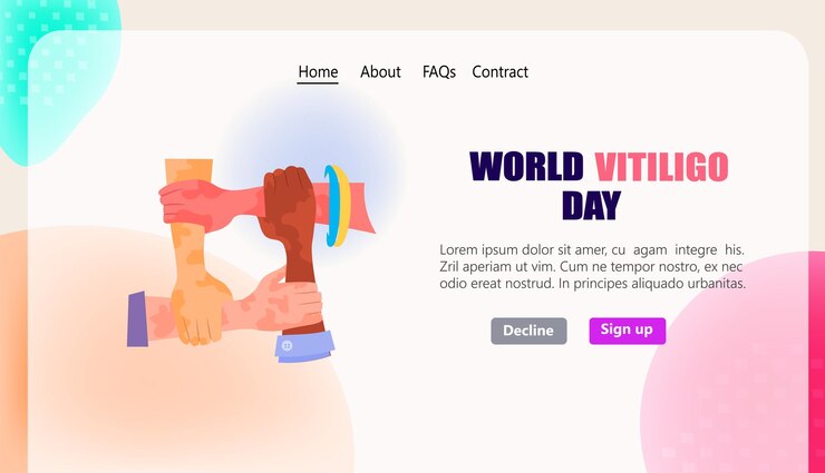 Vetor dia mundial do vitiligo outro tipo de beleza ame-se aceite seu corpo mãos vitiligo doença de pele horizontal