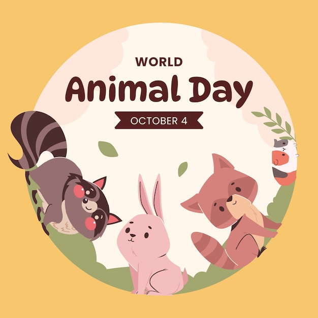 Vetor dia mundial dos animais ilustração plana desenhada à mão