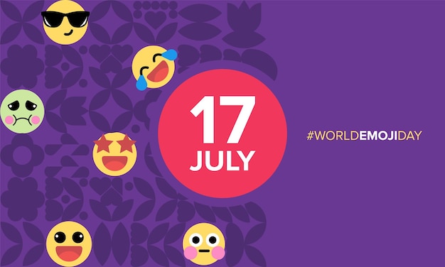 Vetor dia mundial emoji geométrico 17 de julho cartaz de capa de livro ilustração vetorial de cartão de saudação