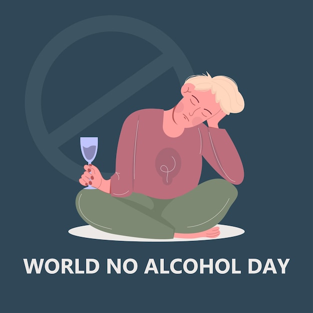 Vetor dia mundial sem álcool homem bebe álcool