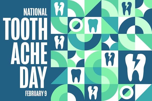 Dia nacional da dor de dentes 9 de fevereiro conceito de feriado modelo para cartaz de banner de fundo com inscrição de texto ilustração vector eps10