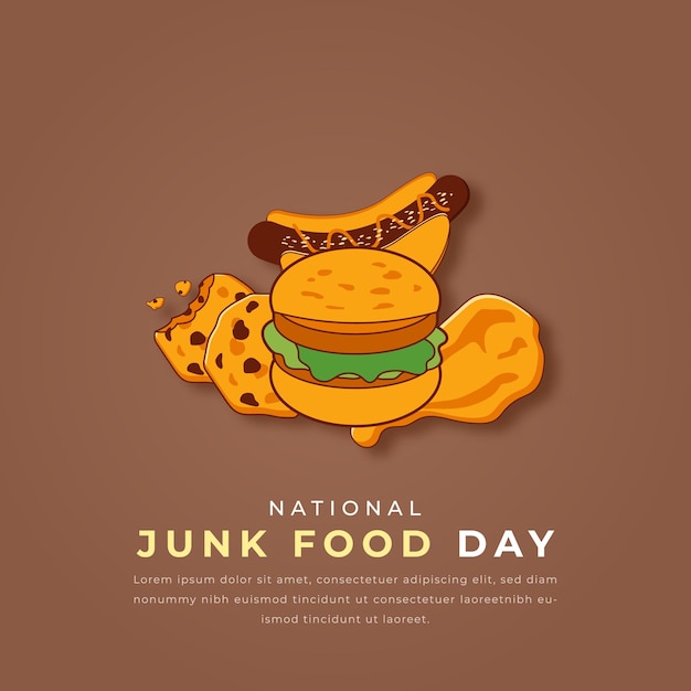 Vetor dia nacional da junk food estilo de corte de papel ilustração de design vetorial para anúncios de banner de cartaz de fundo