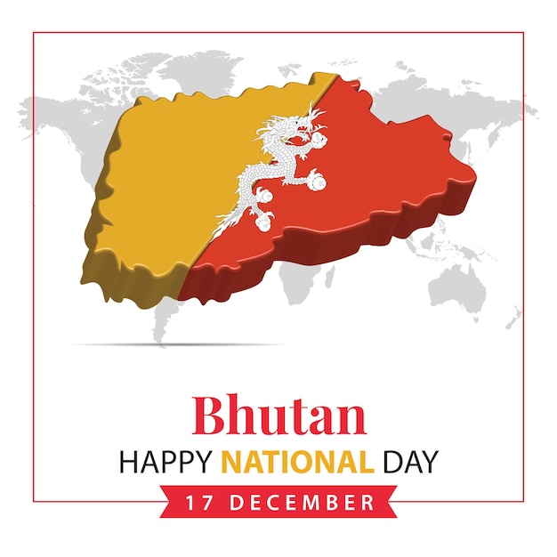 Vetor dia nacional do butão renderização em 3d ilustração do dia nacional do butão com mapa 3d e tema de cores da bandeira