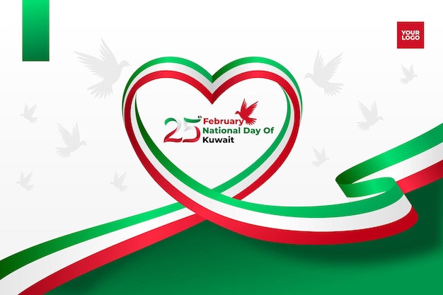 Vetor dia nacional do kuwait 25 de fevereiro com a bandeira love wave em fundo