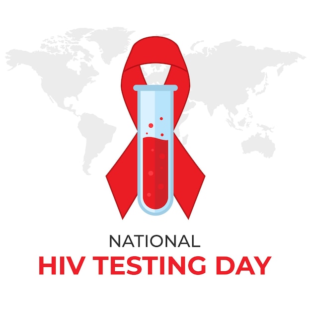 Vetor dia nacional do teste de hiv hiv vermelho ajuda a fita de conscientização e tubo de ensaio com ilustração vetorial de sangue